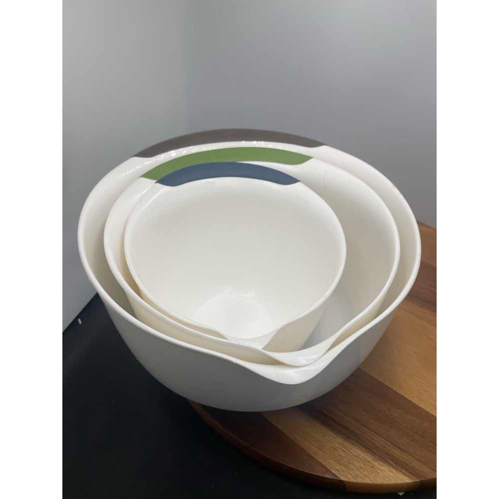 Set~Three (3) White & Black OXO Plastic Mixing Bowls Pour Spout & Anti Skid Base
